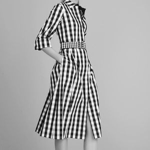 Lafayette 148 Gingham Plaid Belted Dress